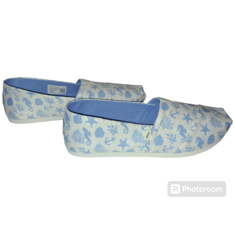 Women's TOMS Sea Graphic Alpargata Shoes Size 8.5 White Blue - Picture 2 of 6